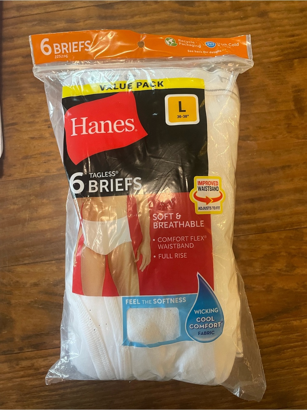 Hanes Men White Briefs 6-Pack - Tagless Comfort (Large) New in Package casual